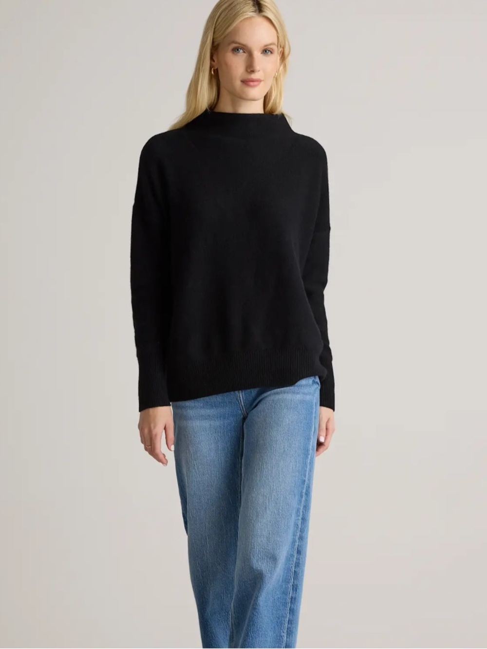Quince Mongolian Cashmere Funnel Neck Sweater Black
